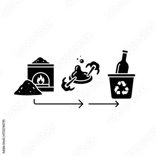 Glass recycling process: from raw materials to melting and final disposal.