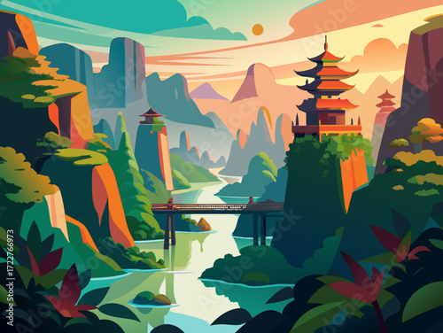 zhangjiajie national park china nature landscape illustration