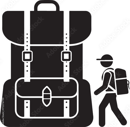 Immense Backpack and Solitary Figure Journey