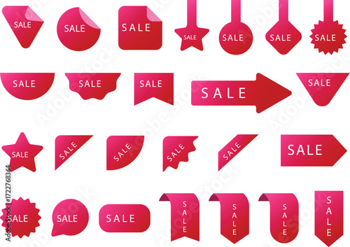 Discount sale icon collection with red promotion stickers and voucher labels