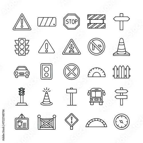 Transportation & Traffic Symbols — Consistent Minimalist Outline Icon Collection
