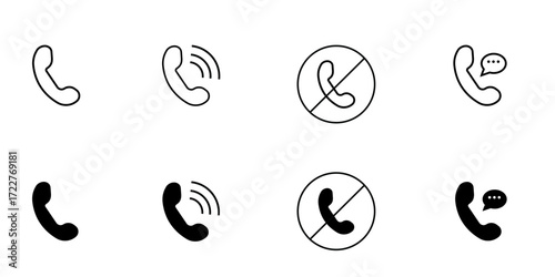 Calling icon with rounded black color | Web and mobile apps icons | Presentation, card, cover and other use of your design | Call, message, silent mode