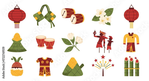 Festive Cultural Icons Set A Collection of Traditional Symbols and Decorations