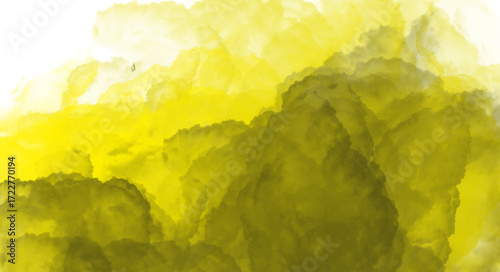 Abstract Swirling Yellow and Green Ink Clouds in Water, Creating a Dynamic and Visually Striking Composition.