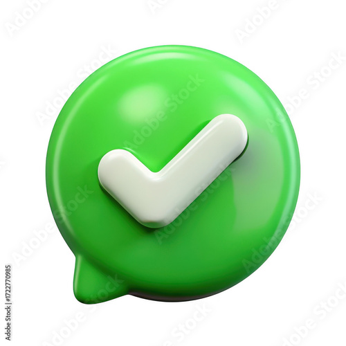 3d green chat bubble with white checkmark isolated on transparent background
