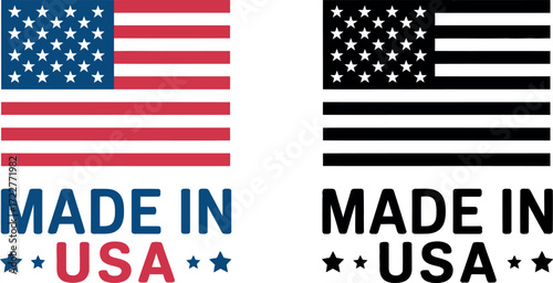 Proud "Made in USA" emblem in patriotic colors and a monochrome version
