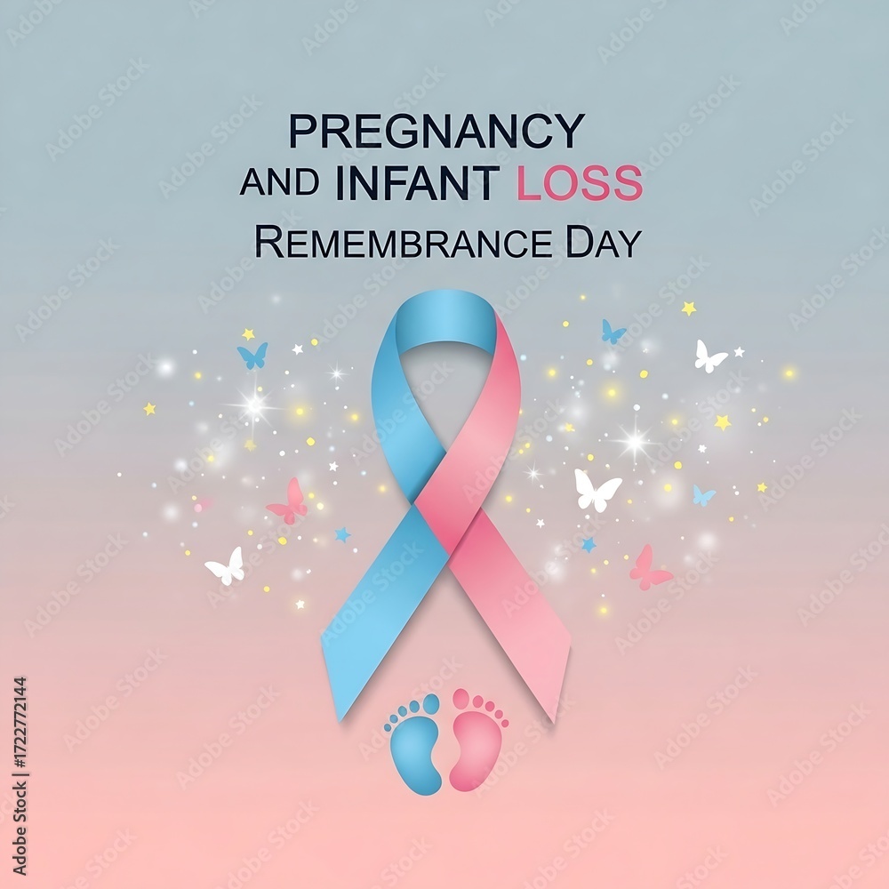 Fototapeta premium Pregnancy and infant loss remembrance day with pink and blue ribbon