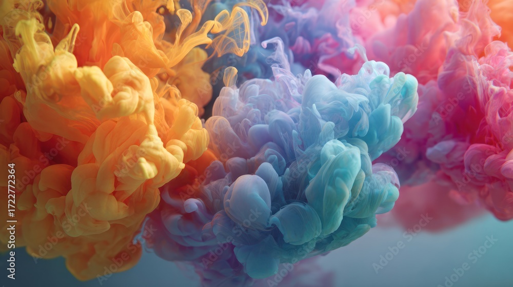 Fototapeta premium Colorful plumes of orange, blue, and pink paint swirling together in a captivating display