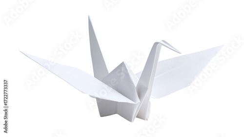 White origami crane paper bird isolated on dark background
