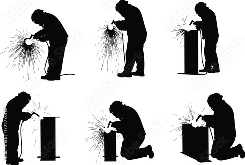 silhouette welder worker welding sparks metal fabrication industry construction manufacturing safety protection steelwork engineering industrial job craftsmanship repair flame torch