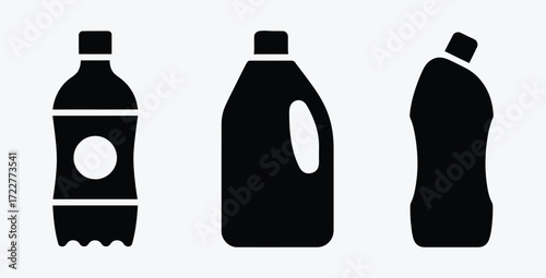 Black and white plastic container vector mockup icon set design