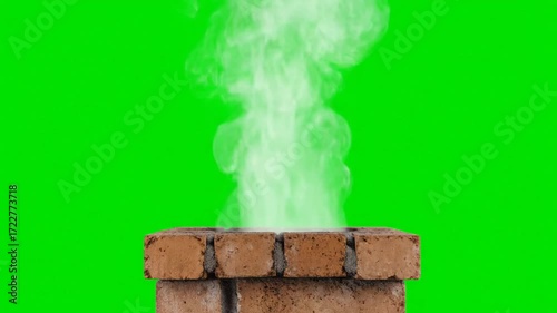 Realistic chimney smoke rising on green screen background. Perfect for VFX, motion graphics, video editing, compositing, cinematic effects, and atmospheric design projects.