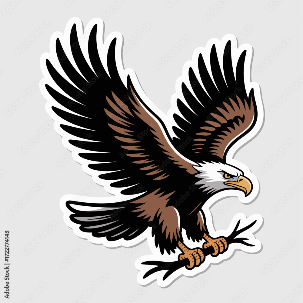 Fototapeta premium Realistic Eagle Vector Illustration with Spread Wings and Twigs | Stylized Bald Eagle Drawing with Sharp Beak and Talons | Majestic Eagle Artwork for Stock Graphics