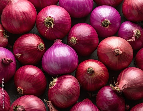 Red Onions Close Up Overhead Shot