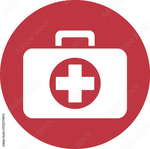 White first aid kit icon with red cross on a red circular background