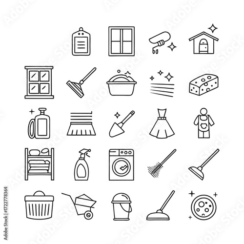 Household Care Icons — Flat Linear Vector Set for Organizing and Cleaning Activities