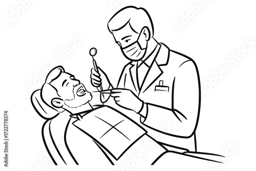 Dentist examining patient s teeth with tools