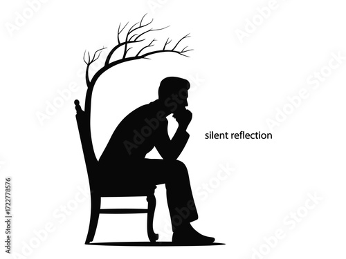 Silhouette of a man sitting under a bare tree contemplating