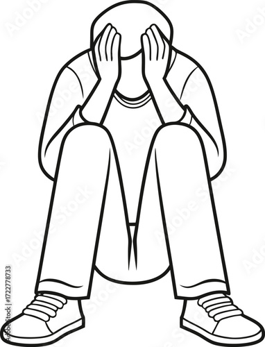 Vector art of person sitting with head in hands