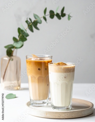 Chilled oat milk latte with minimal modern café vibe