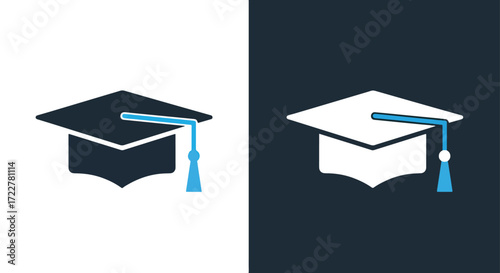 Academic graduation cap icons for education achievements success and study symbols
