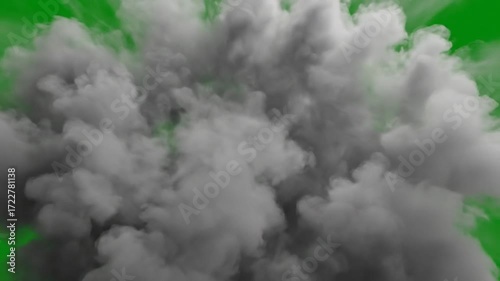 Shockwave smoke explosion with steam or dust wave animation. Seamless VFX element with embedded alpha channel for compositing, transitions, overlays, and green screen projects.