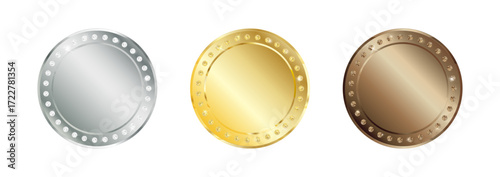 Medals set. Silver, gold and bronze medals set. Premium Tag set. Badge, tag, label. 