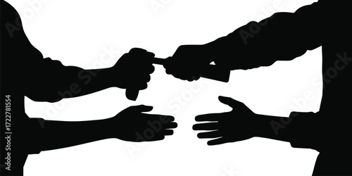 silhouette teamwork hands passing tool symbolizing cooperation, unity, work handover, construction, labor support, industrial collaboration, shared responsibility, workplace help