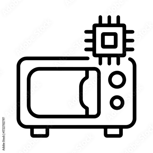 IoT microwave outline, smart cooking icon, connected appliance interface, intelligent heating design, automated cooking symbol, digital kitchen system