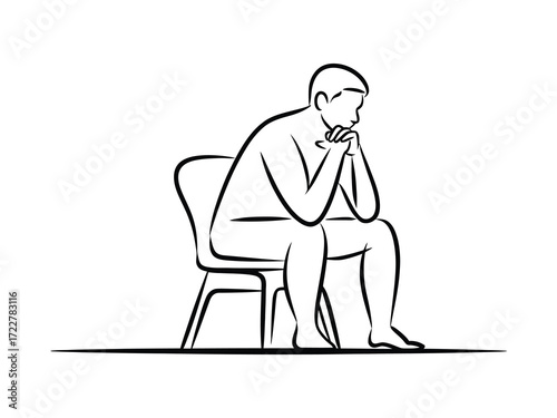 Line drawing of a person sitting thoughtfully on a chair