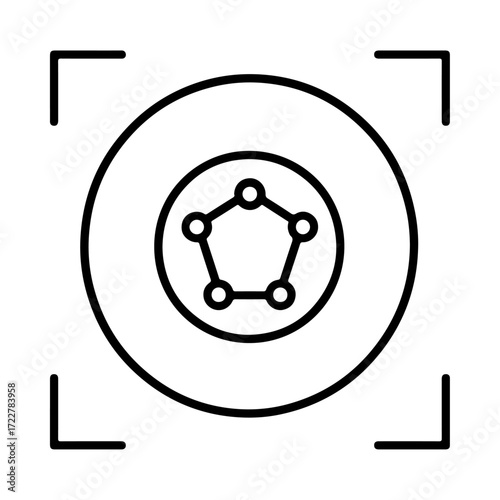AI camera outline, facial recognition icon, intelligent detection interface, smart photography design, face tracking symbol, digital imaging system