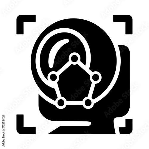 AI camera recognition icon, intelligent facial detection, smart photography system, automated face tracking, digital camera AI, connected imaging device