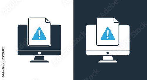 Computer screen showing document with warning alert icon digital information error notification symbol
