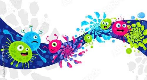Cartoon Germs and Bacteria Characters with Various Expressions.