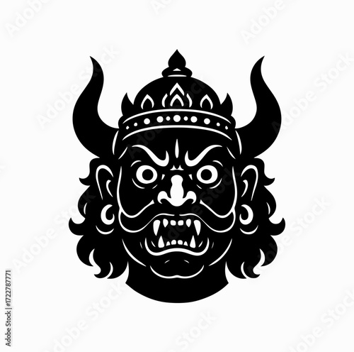 Close Up Narakasura Demon Face Silhouette Vector – Indian Mythology Illustration