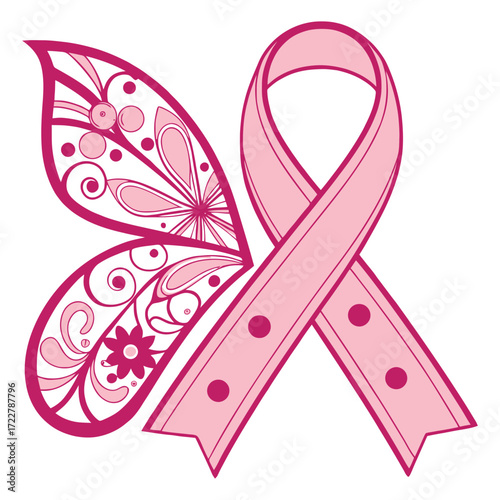 Pink butterfly wing ribbon symbol breast cancer awareness hope support symbolism