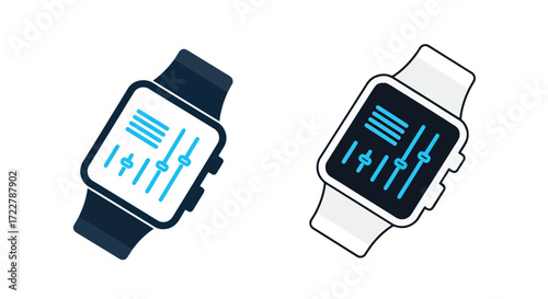 Modern smartwatches with digital displays showing charts and graphs technology gadgets