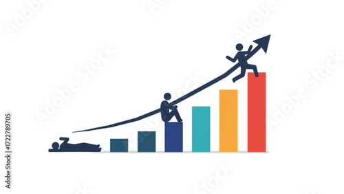 Advanced Personal Growth Journey Bar Chart Illustration: From Inactivity to Peak Achievement and Success Progression