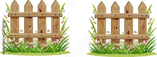 Cartoon illustration of a wooden picket fence with green grass.