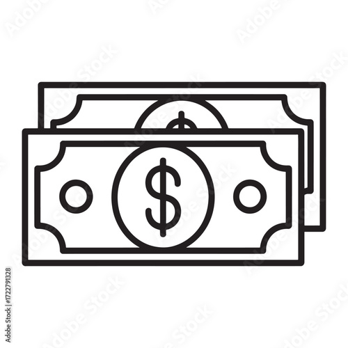 Dollar banknote icon in simple line style representing money finance and payment