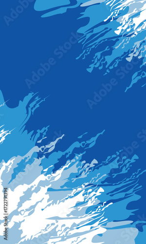 Abstract blue background with dynamic wave-like textures and flowing strokes. Modern artistic design suitable for wallpaper, fabric, digital art, and decorative projects with ocean-inspired style.
