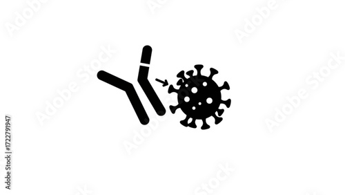 Advanced Antibody Neutralizing Virus Pathogen Icon: Immune System Defense Mechanism Attacking Viral Infection in Immunology Science Illustration