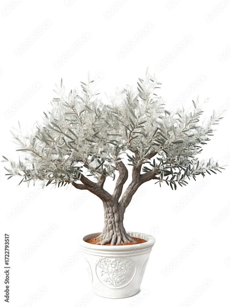 Obraz premium Olive Tree (Olea europaea) Iconic Mediterranean tree with silvery, lance-shaped leaves and small, fragrant flowers that yield olives. Olive trees