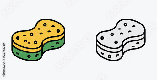 Kitchen sponge in color and black and white vector illustration