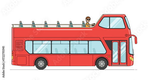Classic Red Double-Decker Bus Illustration Conveying Iconic Travel and Touristic Experiences, Perfect for Visual Storytelling