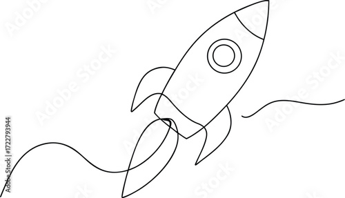 Black outline rocket ship with flame trails spaceship