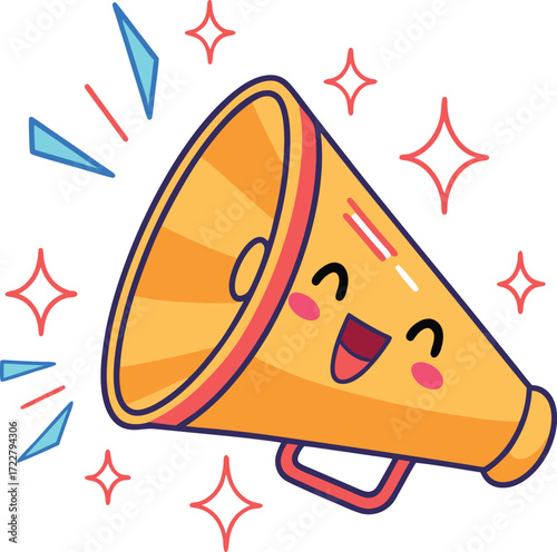 Vector art of cute cartoon megaphone with a happy face