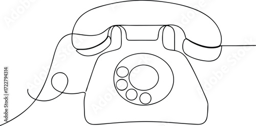 Single line drawing of a vintage rotary telephone rotary phone
