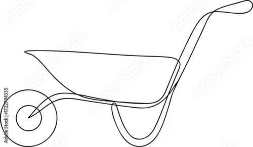 Single line drawing of a garden wheelbarrow tool equipment