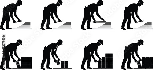 silhouette construction worker laying bricks masonry building process tiling wall construction laborer bricklayer home improvement civil engineering architecture worksite industrial project